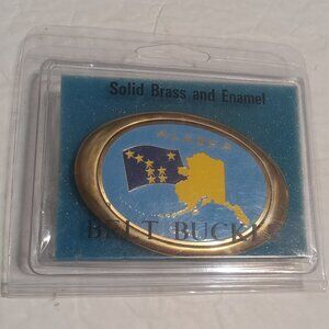 A.C.E. VTG Solid Brass and Enamel Alaska Belt Buckle NOS
